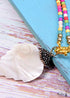 Boho Necklace, Blue Colorful Leaf Shell